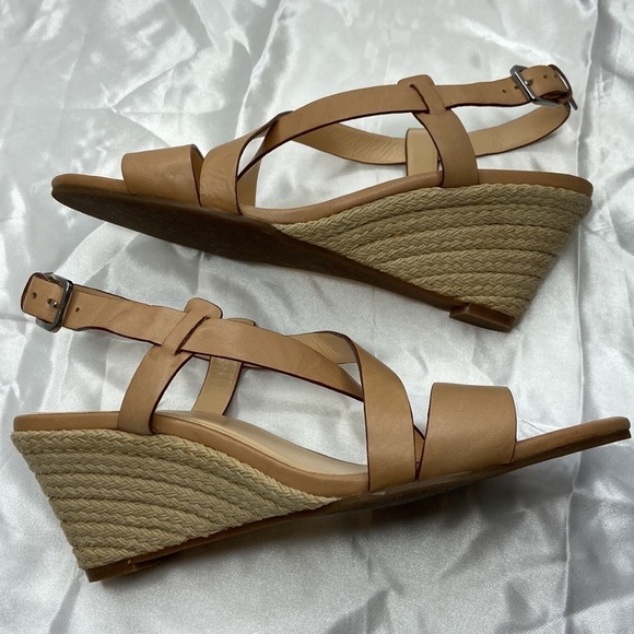 Cole Haan Women’s Tan Taylor Leather Open Toe Espadrille Wedge Shoes Size 6.5B
